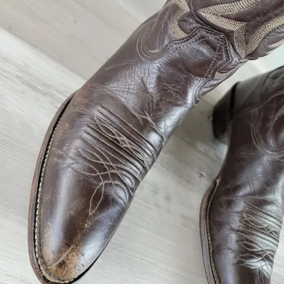 Vintage Nacona Western 12&quot; Dark Brown Leather Cowboy Boots Mens 10 USA Made