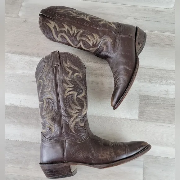 Vintage Nacona Western 12&quot; Dark Brown Leather Cowboy Boots Mens 10 USA Made