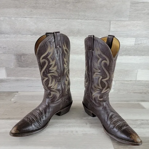 Vintage Nacona Western 12&quot; Dark Brown Leather Cowboy Boots Mens 10 USA Made