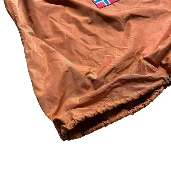 Vintage NAPAPIJRI Geographic‎ Hooded Pullover Orange Jacket 1/2 Zip Mens Small