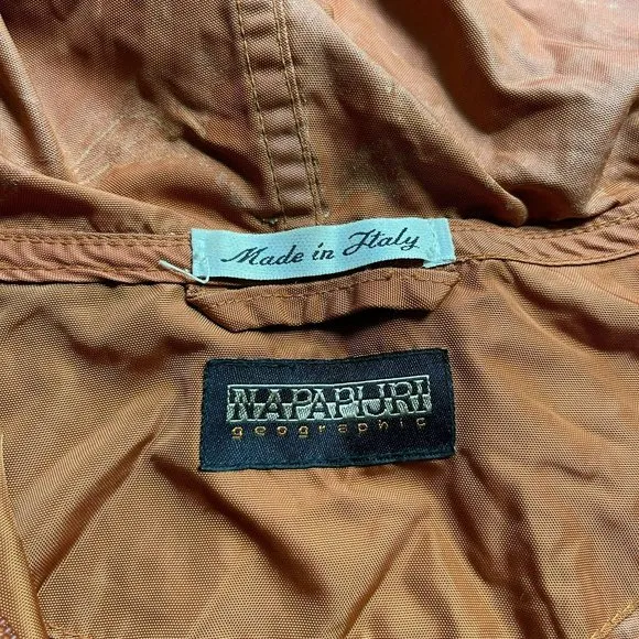 Vintage NAPAPIJRI Geographic‎ Hooded Pullover Orange Jacket 1/2 Zip Mens Small