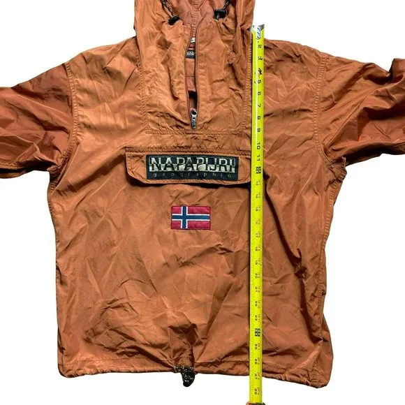 Vintage NAPAPIJRI Geographic‎ Hooded Pullover Orange Jacket 1/2 Zip Mens Small