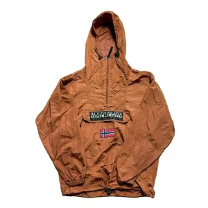 Vintage NAPAPIJRI Geographic‎ Hooded Pullover Orange Jacket 1/2 Zip Mens Small