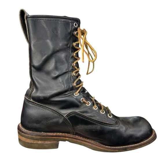 Vintage Red Wing Men’s Black Leather Logger Lineman Boots Size US 11 C