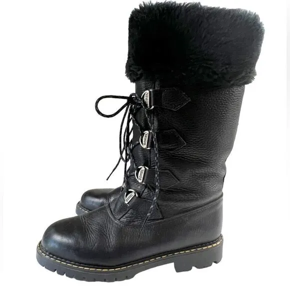 Vintage Sorel Made in Canada Leather Faux Fur Boots