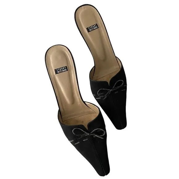 Vintage Stuart Weitzman Bow Accent Pointed Open Back Heel Shoes in Size 9B