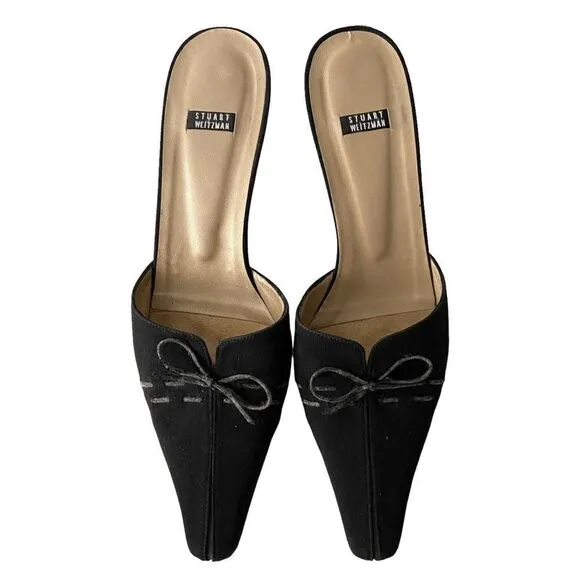 Vintage Stuart Weitzman Bow Accent Pointed Open Back Heel Shoes in Size 9B