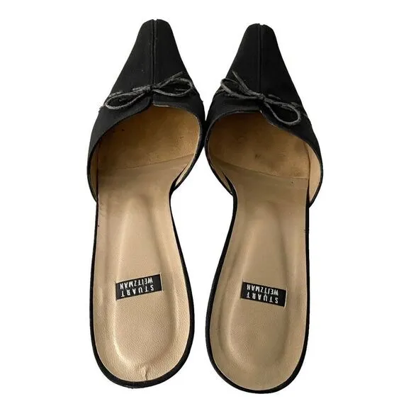 Vintage Stuart Weitzman Bow Accent Pointed Open Back Heel Shoes in Size 9B