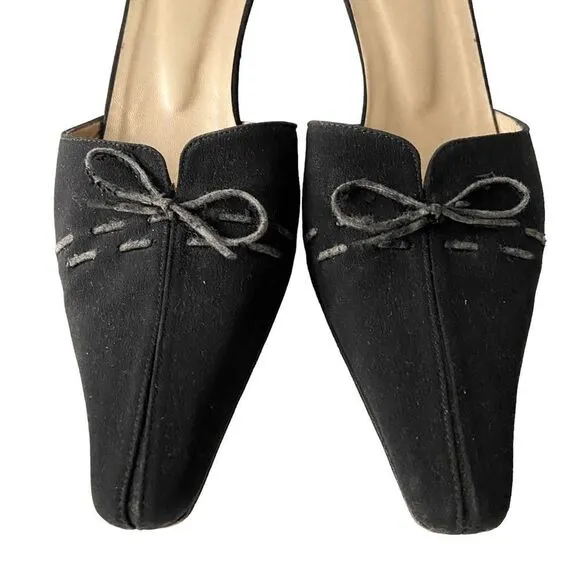 Vintage Stuart Weitzman Bow Accent Pointed Open Back Heel Shoes in Size 9B