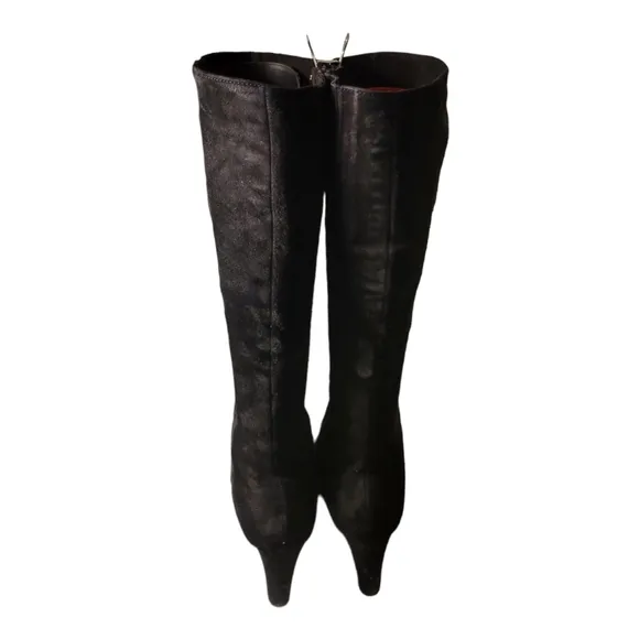 Vintage Tall Suede Designer Boots. 4 Inch High Heel Winter Boots