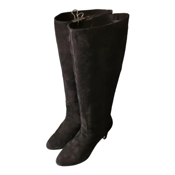 Vintage Tall Suede Designer Boots. 4 Inch High Heel Winter Boots