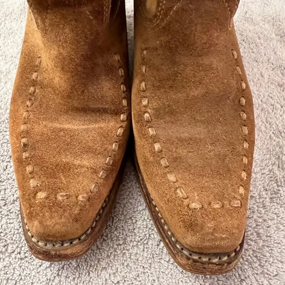 Vintage Texas Brand Men Tan Leather Suede Western Cowboy Boots Sz 7.5 D USA 7566