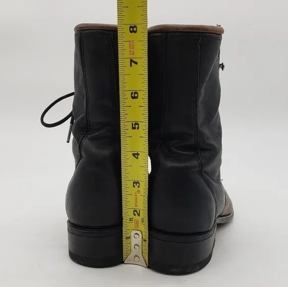 VINTAGE Unbranded women US 7 black brown boots Kiltie leather 8 eyelet lace up