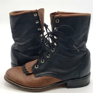 VINTAGE Unbranded women US 7 black brown boots Kiltie leather 8 eyelet lace up