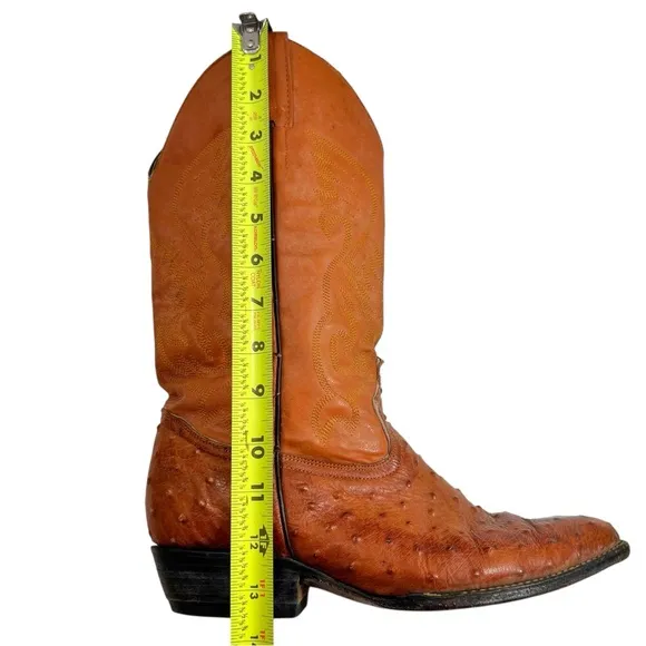 Vintage VAQUERO Ostrich Print Boots Pointed Toe Cognac Size 7.5 men 9.5 women