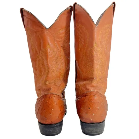 Vintage VAQUERO Ostrich Print Boots Pointed Toe Cognac Size 7.5 men 9.5 women