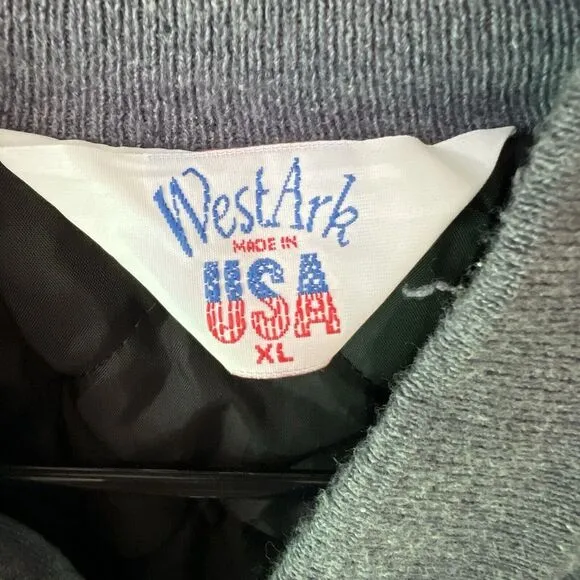 Vintage West Ark USA Varsity Jacket XL 80s Bomber Denim USA Made Blue Snap