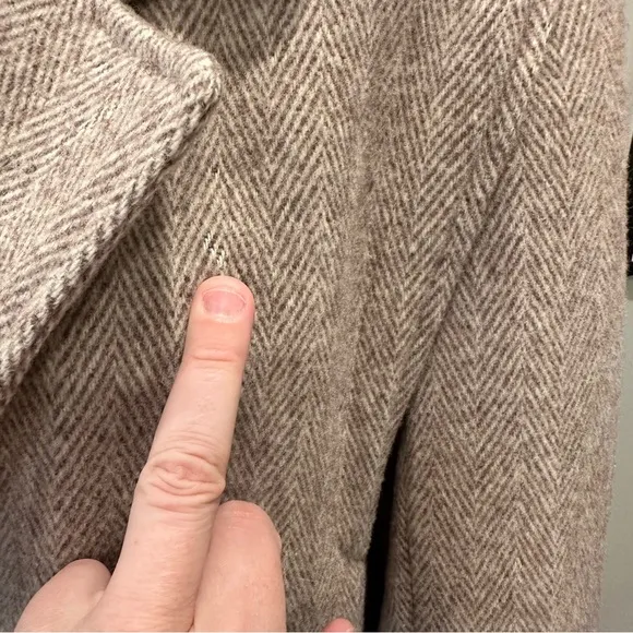 VINTAGE WOOL HERRINGBONE LONG COAT OVERCOAT WINTER JACKET FALL TAN BEIGE LARGE