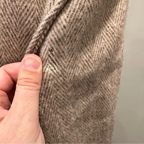 VINTAGE WOOL HERRINGBONE LONG COAT OVERCOAT WINTER JACKET FALL TAN BEIGE LARGE