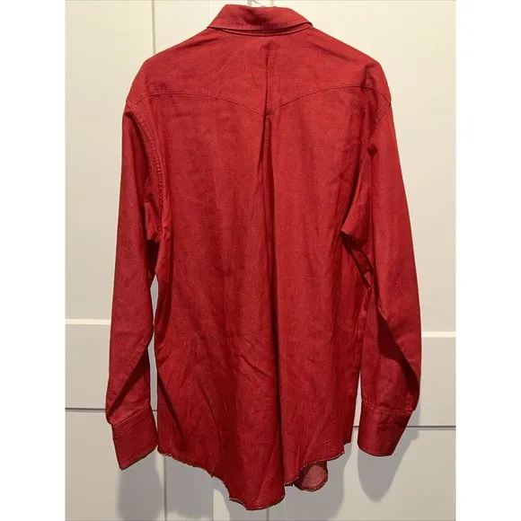 Vintage Wrangler X-Long Tails Shirt Red Sz 17 1/2 X 35 Brushpopper Cowboy EUC