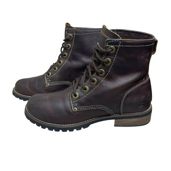 Vintage Y2K Skechers Leather Lace‎ Up Brown Combat Boots Womens 7.5