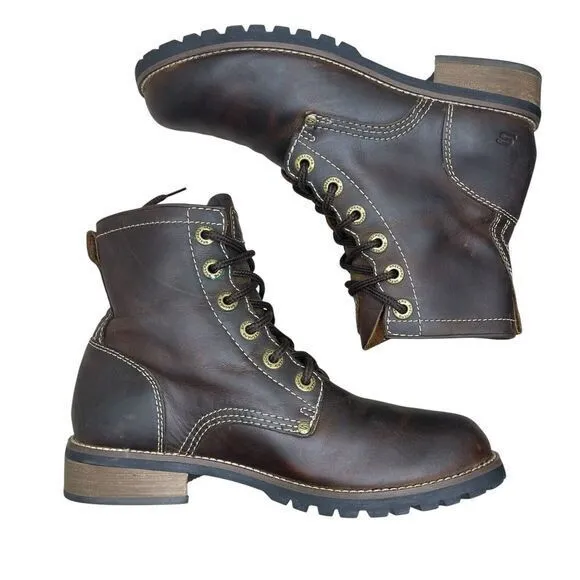 Vintage Y2K Skechers Leather Lace‎ Up Brown Combat Boots Womens 7.5