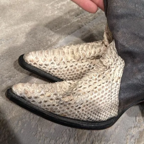 Vintage Buitre Western Caiman Snakeskin Leather Cowboy Boots Women Size 7.5 GUC
