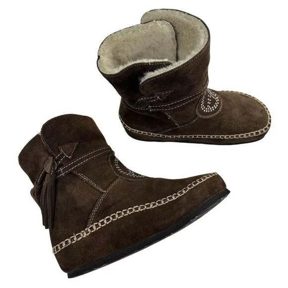 Vintage Sherpa Lined Suede Moccasin Winter Boots Women’s Size 6.5/7