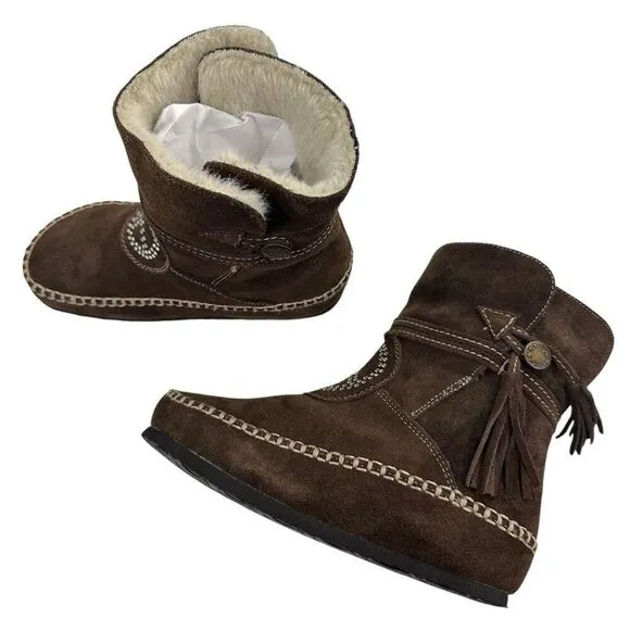 Vintage Sherpa Lined Suede Moccasin Winter Boots Women’s Size 6.5/7