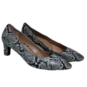 Vionic Mia Snake Print Block Pump Heels Size 11 Black White Leather Shoes Work