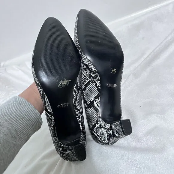 Vionic Mia Snake Print Block Pump Heels Size 11 Black White Leather Shoes Work