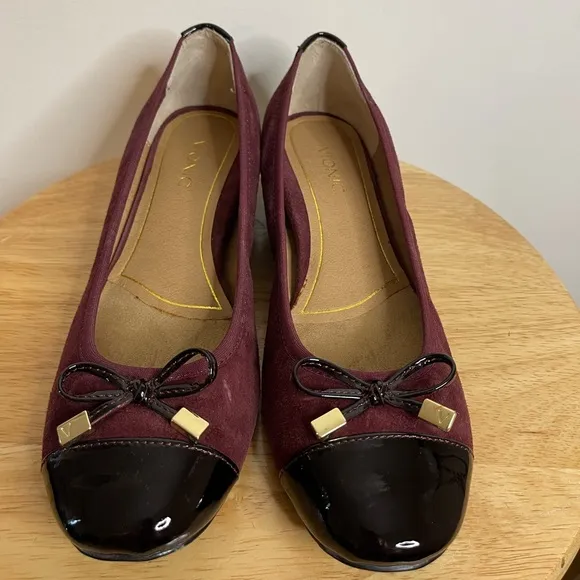 Vionic Mod Daphne Slip On Women Merlot &amp; Black Preppy Ballet Flats Shoes