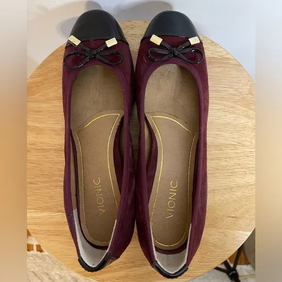 Vionic Mod Daphne Slip On Women Merlot &amp; Black Preppy Ballet Flats Shoes