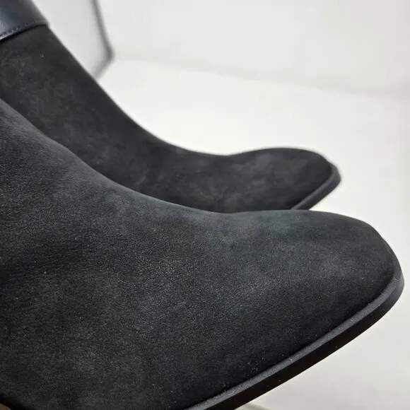 Vionic Tenley Bootie 8.5 Black Suede Ankle Boots Gold Buckle Block Heel