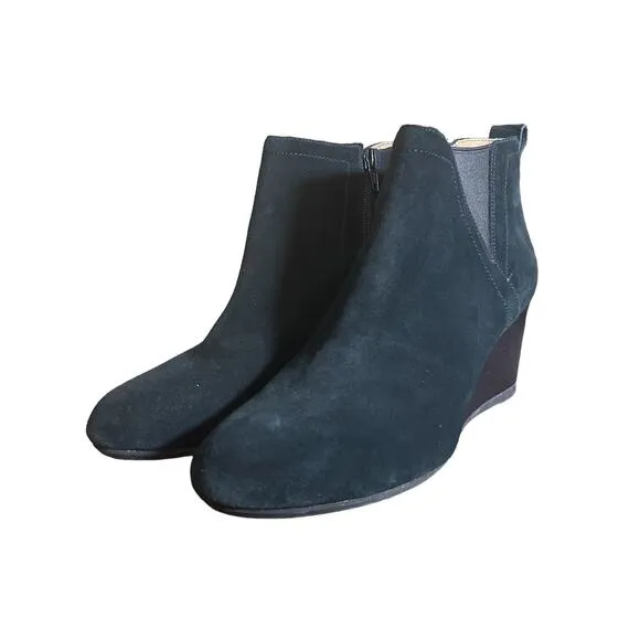 Vionic Womens Paloma Black Suede Wedge Ankle Booties Boots Shoes sz 9 1/2