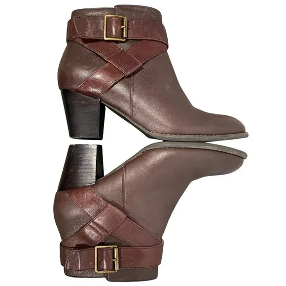 Vionic Women's Trinity Booties leather ankle boots chocolate brown heeled women’