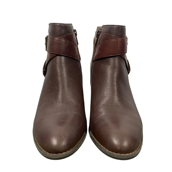 Vionic Women's Trinity Booties leather ankle boots chocolate brown heeled women’
