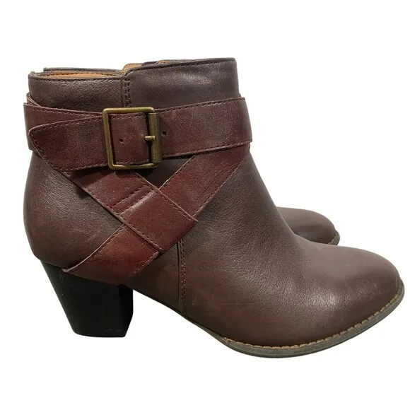 Vionic Women's Trinity Booties leather ankle boots chocolate brown heeled women’