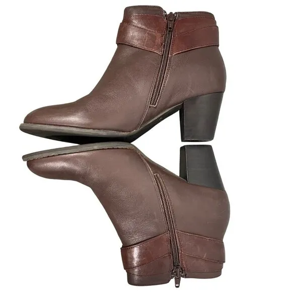 Vionic Women's Trinity Booties leather ankle boots chocolate brown heeled women’
