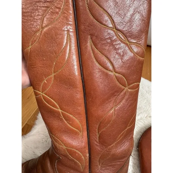 Vitg. TONY LAMA Cowboy Boots Women 7 Buckaroo Tall Saddle Tan Leather Western