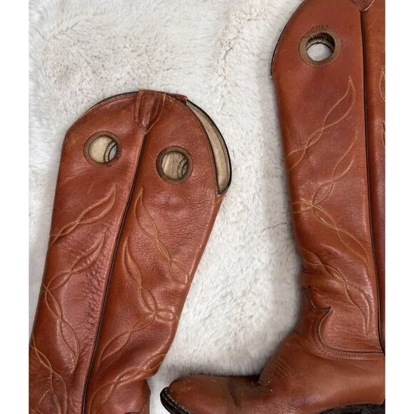 Vitg. TONY LAMA Cowboy Boots Women 7 Buckaroo Tall Saddle Tan Leather Western