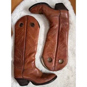 Vitg. TONY LAMA Cowboy Boots Women 7 Buckaroo Tall Saddle Tan Leather Western
