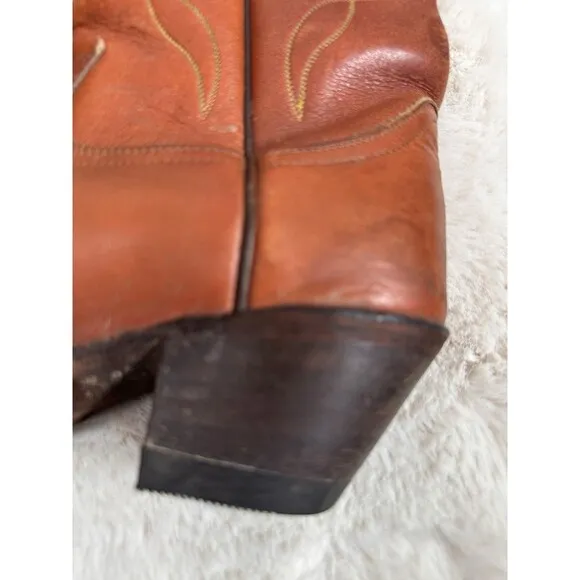 Vitg. TONY LAMA Cowboy Boots Women 7 Buckaroo Tall Saddle Tan Leather Western