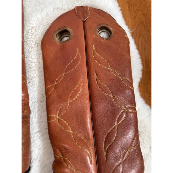 Vitg. TONY LAMA Cowboy Boots Women 7 Buckaroo Tall Saddle Tan Leather Western