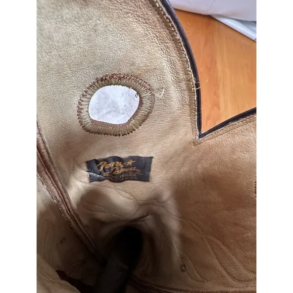 Vitg. TONY LAMA Cowboy Boots Women 7 Buckaroo Tall Saddle Tan Leather Western