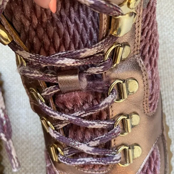 Voile Blanche Eva Shearling, Embossed Velvet &amp; Leather Hiking Boots EU 36