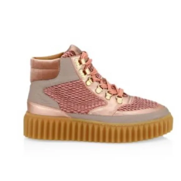 Voile Blanche Eva Shearling, Embossed Velvet &amp; Leather Hiking Boots EU 36