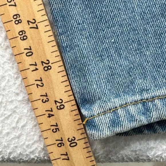 VTG 80s Don't Stop Jeans Womens Sz 11/12 Light Blue Black Leather Chaps Tapered
