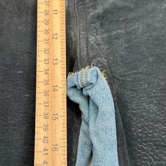 VTG 80s Don't Stop Jeans Womens Sz 11/12 Light Blue Black Leather Chaps Tapered