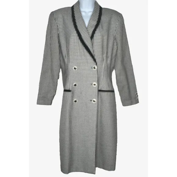 VTG 80s Double Breasted Coat Danny &amp; Nicole Womens Size 16 Black/White Checkered